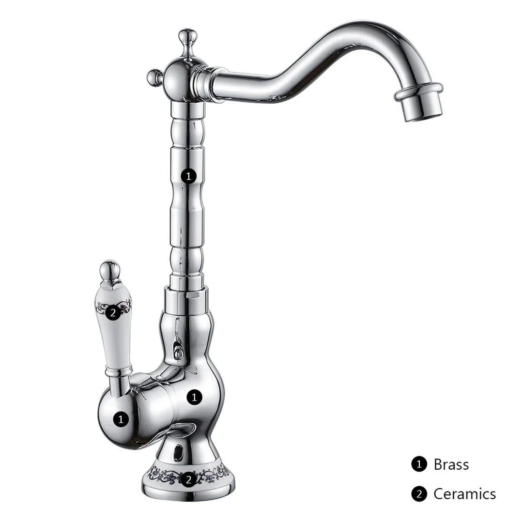 Kitchen faucet made of antique brass with ceramic handle - 360° swivel | Traditional design Bowlift