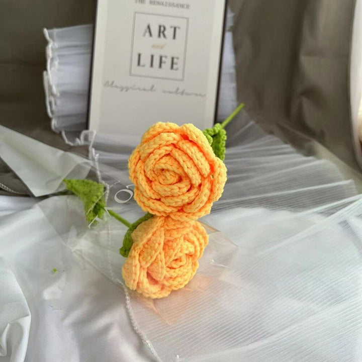Hand-knitted rose bouquet