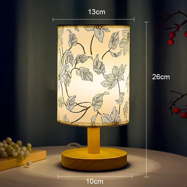 BowLift | Dimmable LED bedside lamp with fabric shade in plum blossom – Perfect bedroom night lamp