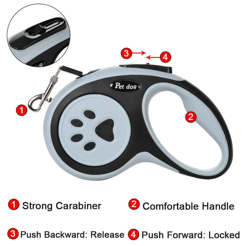 BowLift | Dog Leash PawFlex | Automatic Retractable | Nylon & ABS | For Small to Large Dogs & Cats