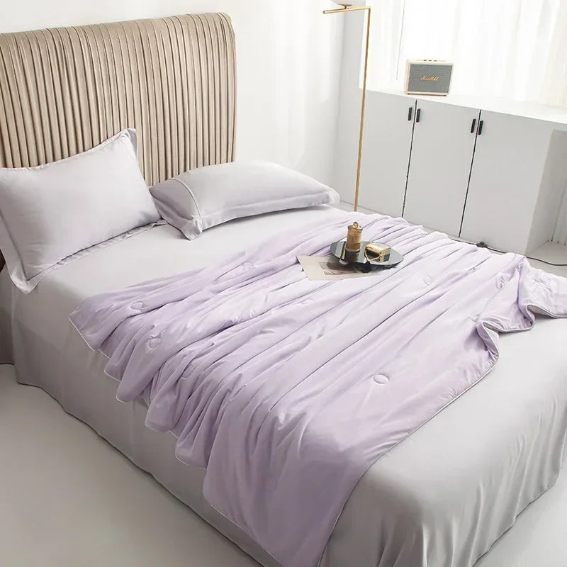 Air Condition Summer Comforter — Pure Color Ice Silk Cooling Blanket, Lightweight & Smooth Twin/King Size Quilt | Bowlift