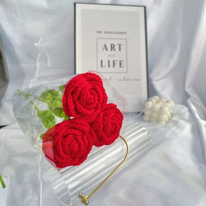 Hand-knitted rose bouquet