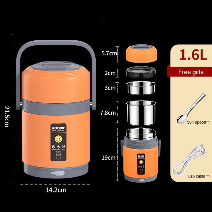BowLift | USB Heated Lunch Box | 304 Stainless Steel, Portable Food Warmer