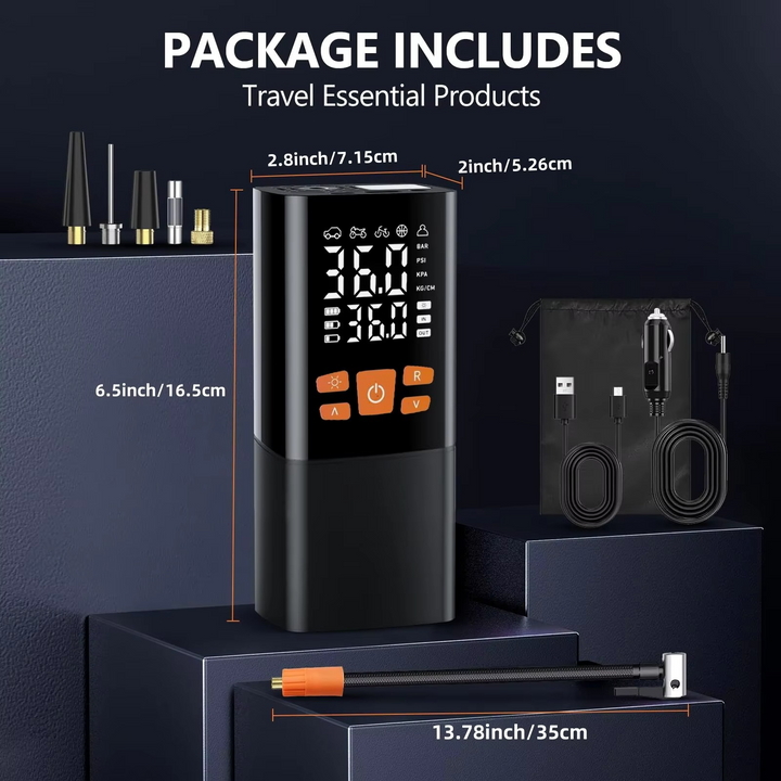 BowLift | Portable Tire Inflator Air Compressor, 180 PSI Rechargeable Pump with 25000mAh Battery