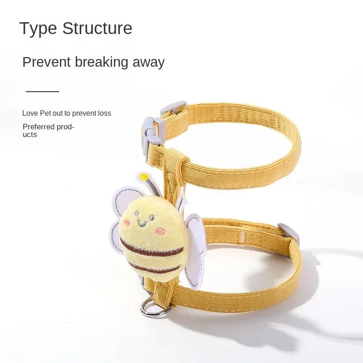 BowLift | BeeWalk | Adjustable Harness Set with Leash & Collar | Double Layer Design in Cartoon Bee Look | For Cats & Small Dogs