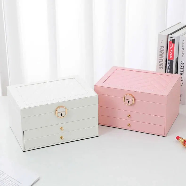 BowLift | Jewelry Box Leather | Lockable Multi-Layer Storage Organizer