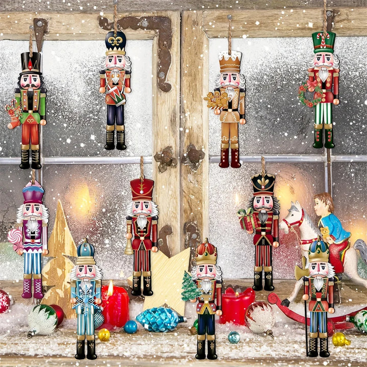 BowLift | Wood Gloss | Christmas Ornament Nutcracker | 12-piece Set | Wooden Ornaments for Hanging | Christmas Decorations & Decor for Christmas 2024/2025
