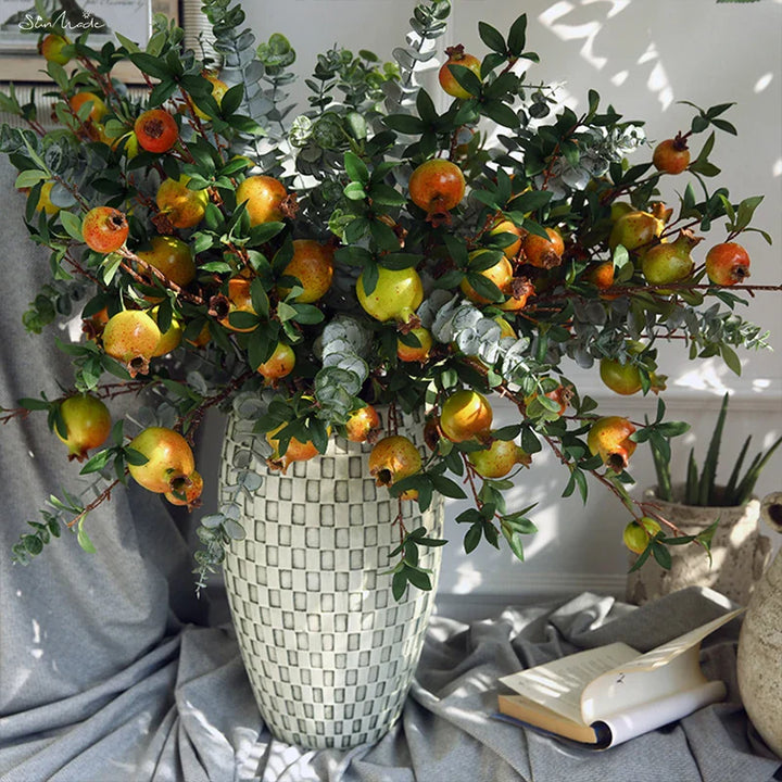 6-Piece Artificial Pomegranate Fruit Branch with Leaves