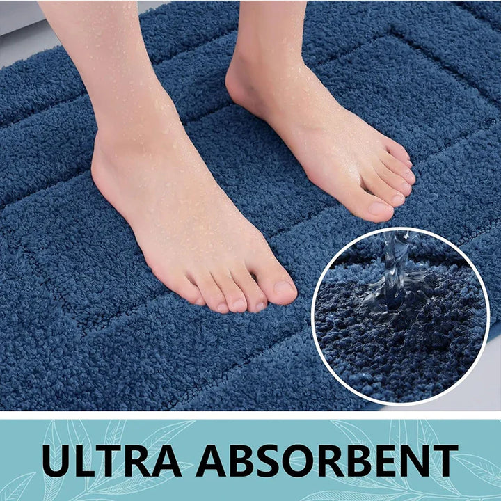 Bathroom Mat Microfiber Non-Slip – Double Layer Bath Mat | Highly Absorbent & Soft | Comfort Doormat | Bowlift