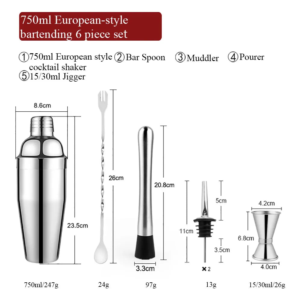 BowLift | 550 ml/750 ml Stainless Steel Cocktail Shaker Mixer Drink Bartender Set Bar Set Tools With Wine Rack Stand Tool for Birthday Gift