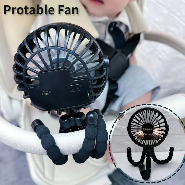 Rechargeable Baby Stroller Fan: Handheld USB Bladeless Mini Ventilator - Silent Cooling for Outdoor Use, Neck and Table Fan | Bowlift