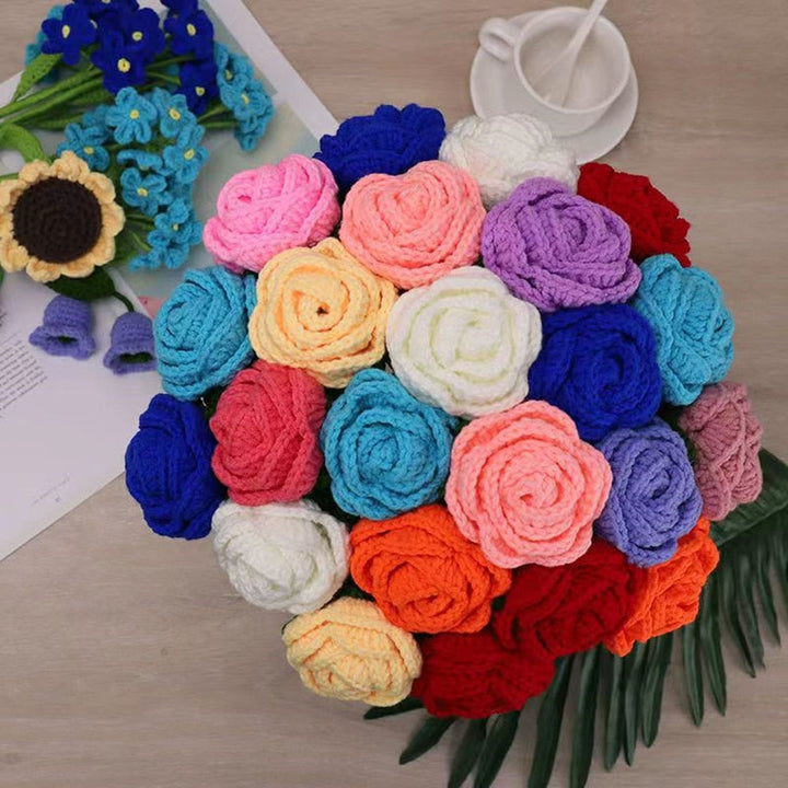 Hand-knitted rose bouquet