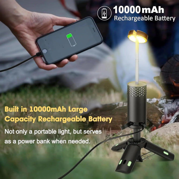 BowLift | LumaPeak Camping Lamp | 10,000 mAh Battery | Telescopic Design & Tripod | Dimmable with SOS Function | Outdoor & Emergency Lamp