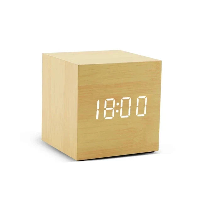 Wooden LED alarm clock with temperature display, digital time display and minimalist design – Perfect for bedroom and office | Bowlift