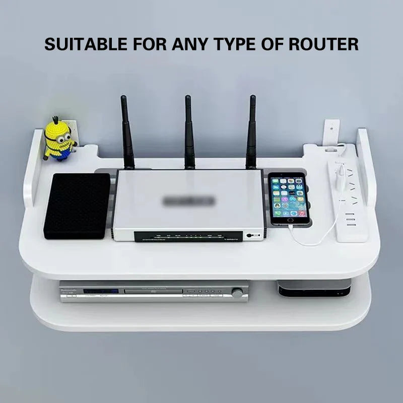 BowLift | SkyConnect Home | WLAN Router Wall Shelf | Hidden Cable Organizer & Socket Holder | Floating Shelf for TV Box & More | White | 40×12×8 cm