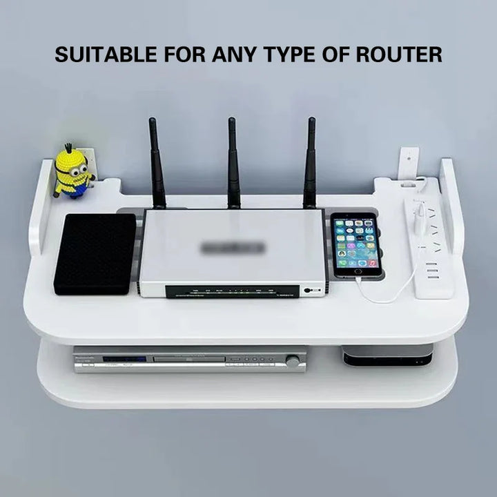 BowLift | SkyConnect Home | WLAN Router Wall Shelf | Hidden Cable Organizer & Socket Holder | Floating Shelf for TV Box & More | White | 40×12×8 cm