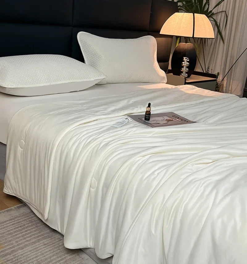 Air Condition Summer Comforter — Pure Color Ice Silk Cooling Blanket, Lightweight & Smooth Twin/King Size Quilt | Bowlift