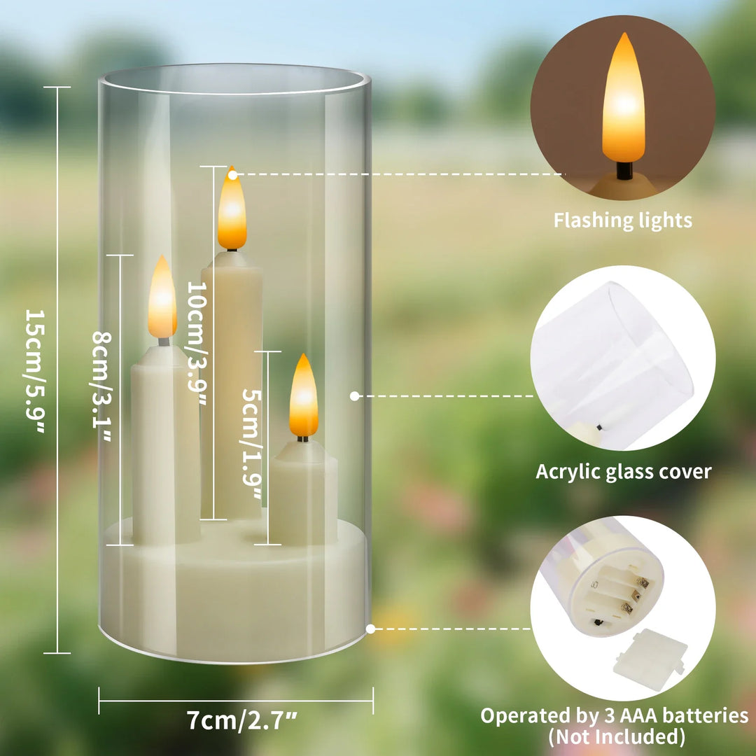 BowLift | Lunavera | Flameless LED Stick Candle 3-in-1 | With 15 cm Lampshade | Battery-operated & Flickering Light | For Christmas, Wedding & Decor