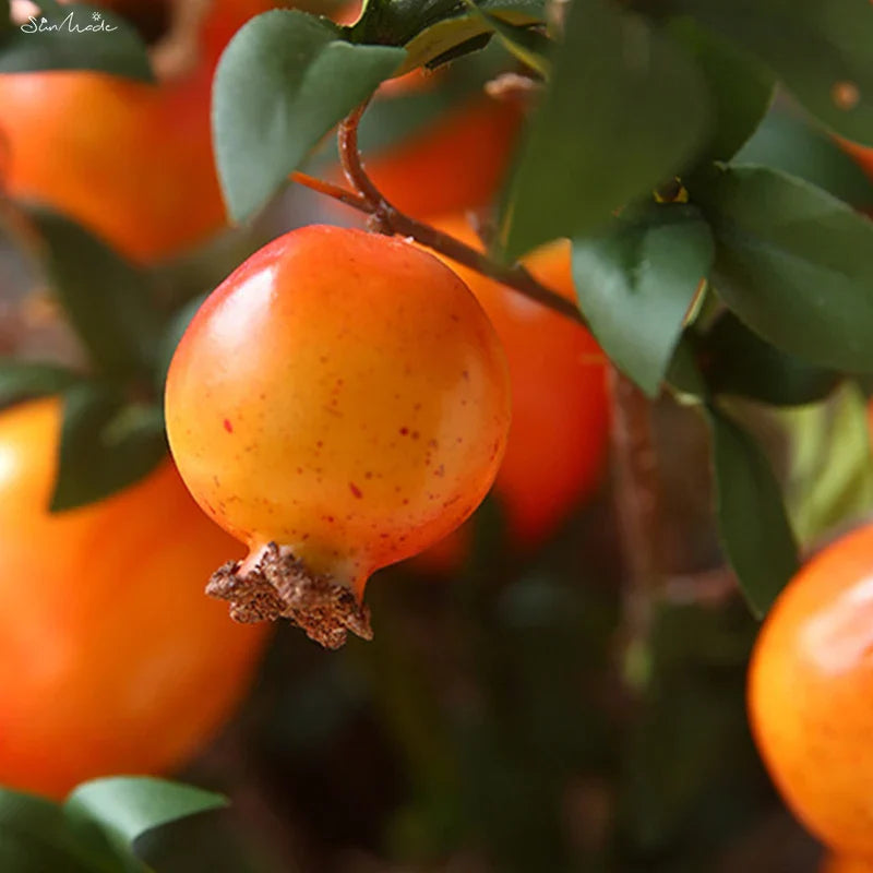 6-Piece Artificial Pomegranate Fruit Branch with Leaves