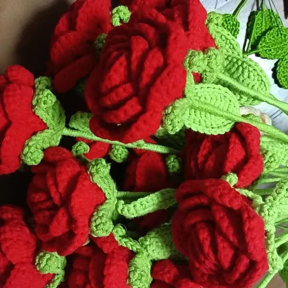 Hand-knitted rose bouquet