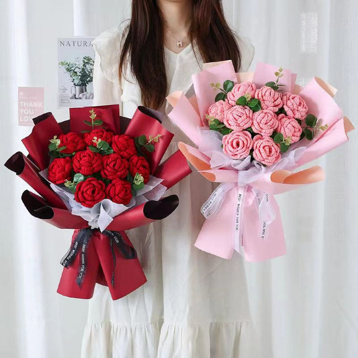 Hand-knitted rose bouquet