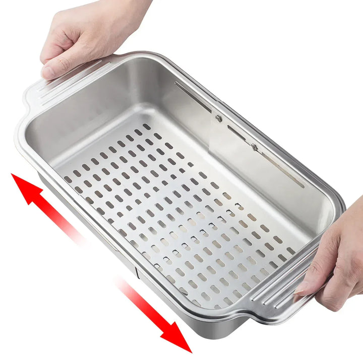 BowLift | Retractable Over Sink Stainless Steel Vegetable Drain Basket