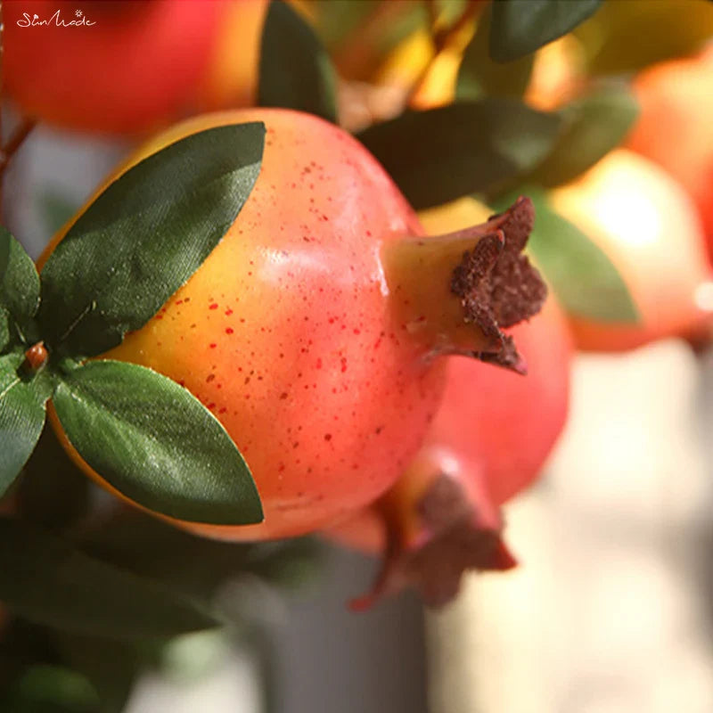 6-Piece Artificial Pomegranate Fruit Branch with Leaves
