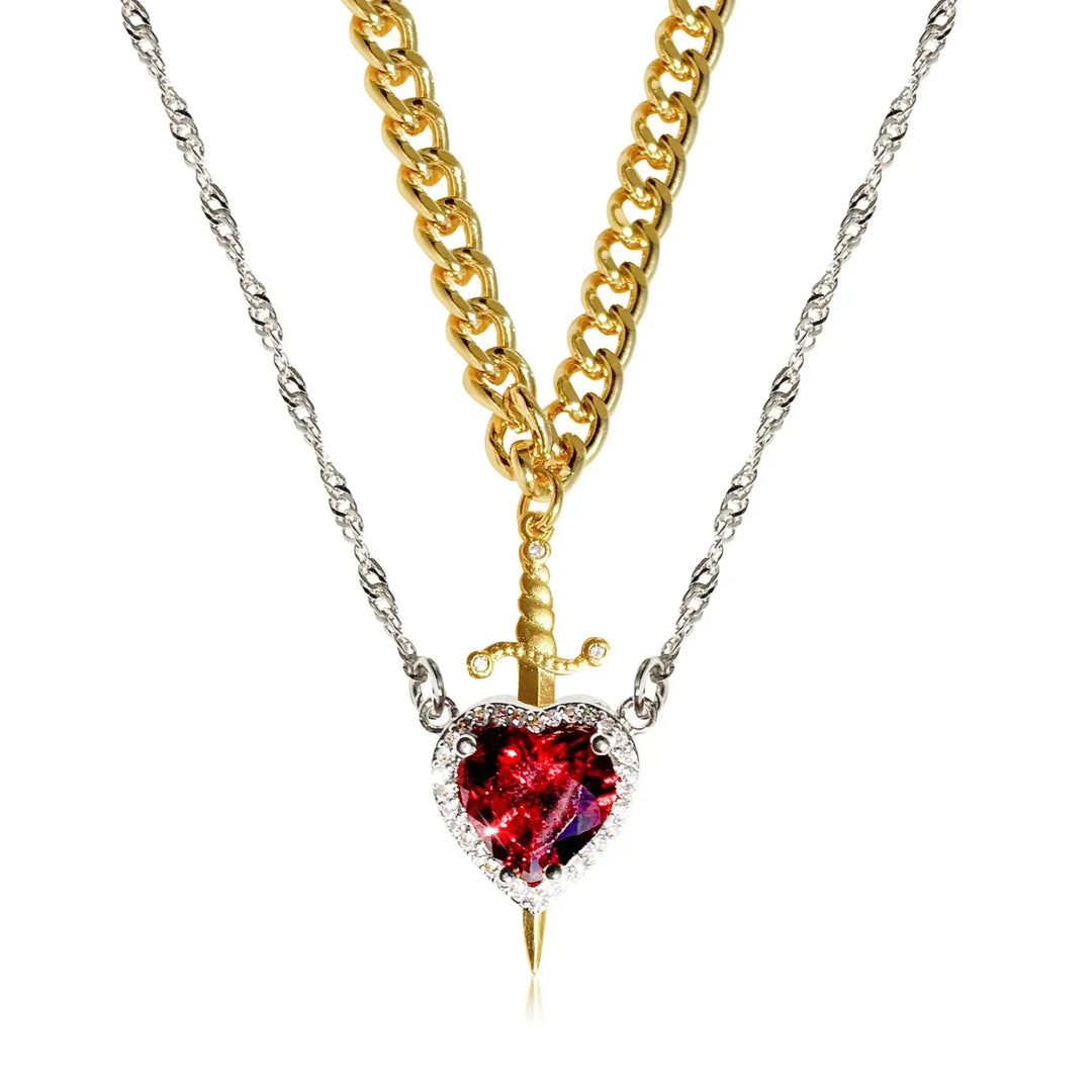 BowLift | Heart and Sword Couple Necklaces