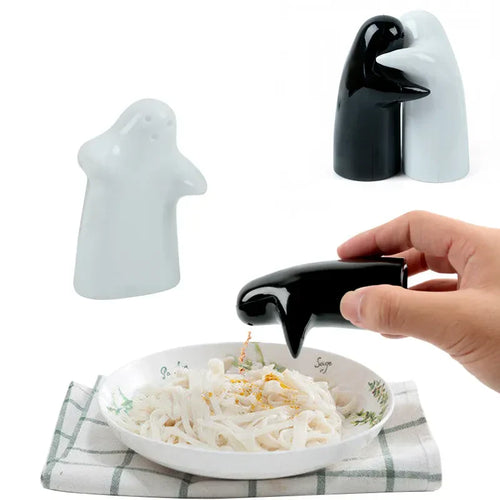BowLift | Cute Embracing Ghosts Black and White Ceramic Salt and Pepper Mill