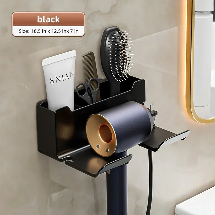 Multifunctional hair dryer holder – wall mounted | no drilling | with plug storage | ABS plastic Bowlift