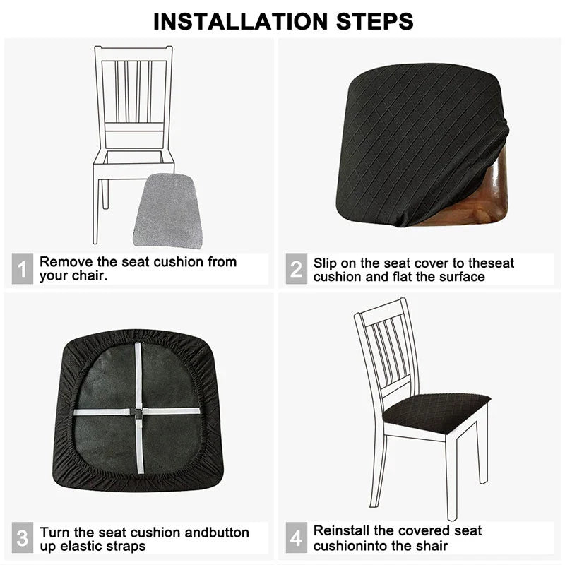 BowLift | CasaLino | Waterproof Chair Seat Covers | Elastic & Washable | Checked Design | 4 Variants | For Kitchen & Dining Room