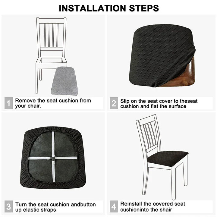 BowLift | CasaLino | Waterproof Chair Seat Covers | Elastic & Washable | Checked Design | 4 Variants | For Kitchen & Dining Room
