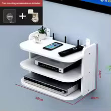 BowLift | SkyConnect Home | WLAN Router Wall Shelf | Hidden Cable Organizer & Socket Holder | Floating Shelf for TV Box & More | White | 40×12×8 cm