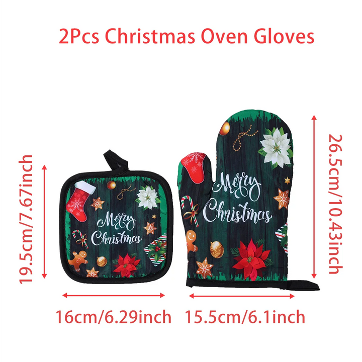 BowLift | HollyHeat Oven Gloves 2-Piece Set | Christmas Baking Gloves with Festive Design | Heat Resistant Kitchen Gloves for Christmas & New Year