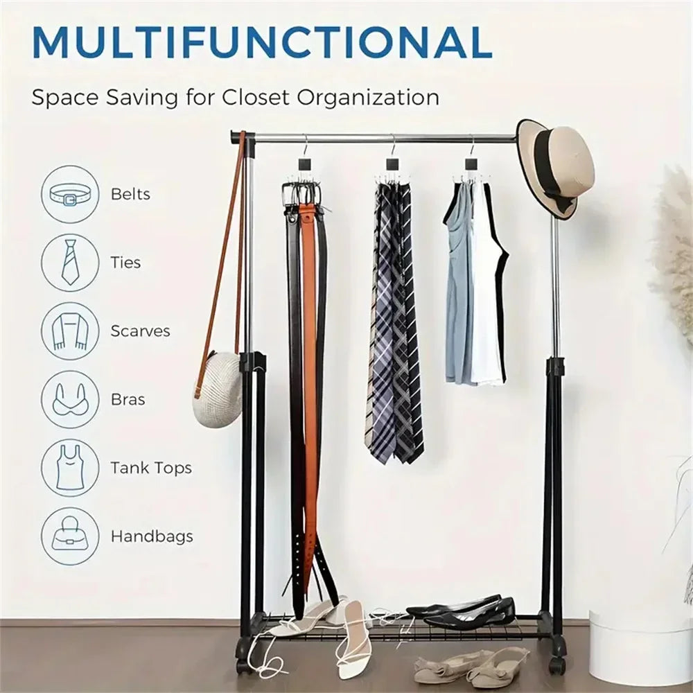 BowLift | Hanging Clothes Hook Organizer 6-fold | Rotatable & Space-saving | For Belts, Bras, Scarves & Ties | Metal
