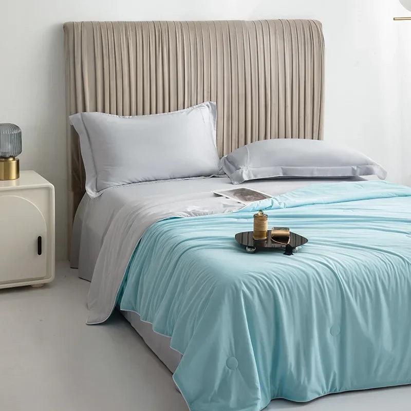Air Condition Summer Comforter — Pure Color Ice Silk Cooling Blanket, Lightweight & Smooth Twin/King Size Quilt | Bowlift