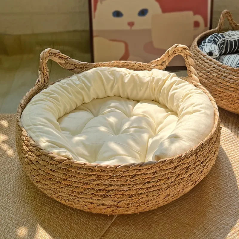 Rattan cat bed handwoven & washable Bowlift