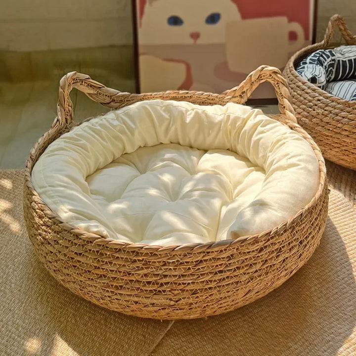 Rattan cat bed handwoven & washable Bowlift