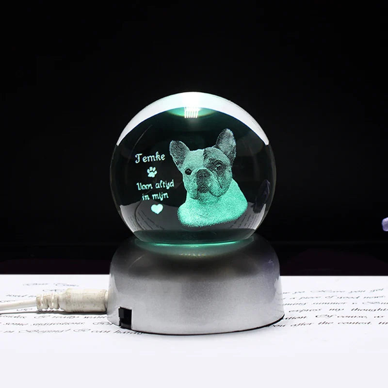 Personalized crystal ball with pet photo & LED base Bowlift