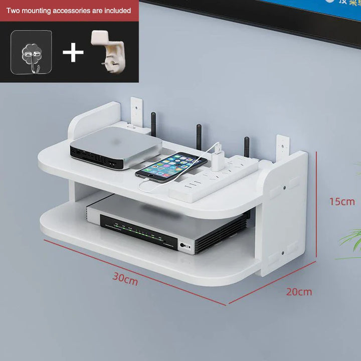 BowLift | SkyConnect Home | WLAN Router Wall Shelf | Hidden Cable Organizer & Socket Holder | Floating Shelf for TV Box & More | White | 40×12×8 cm