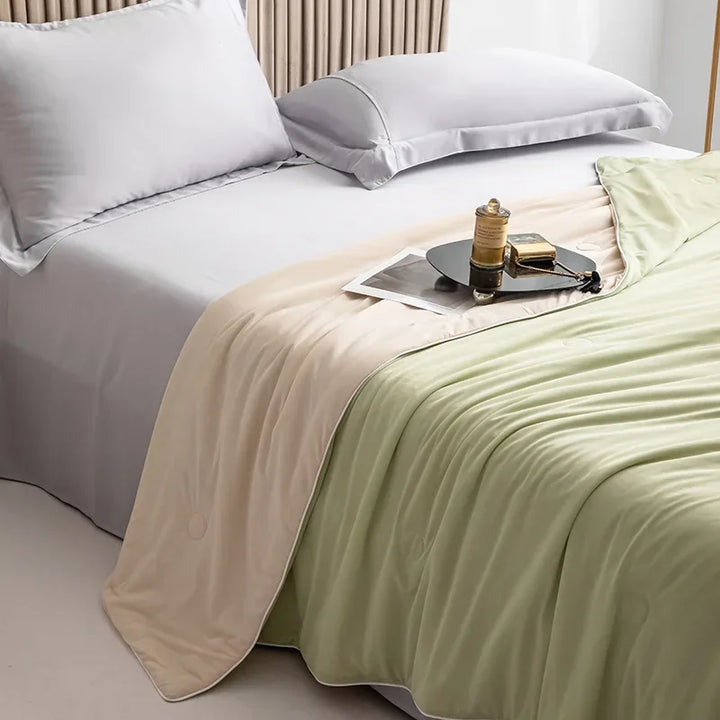 Air Condition Summer Comforter — Pure Color Ice Silk Cooling Blanket, Lightweight & Smooth Twin/King Size Quilt | Bowlift