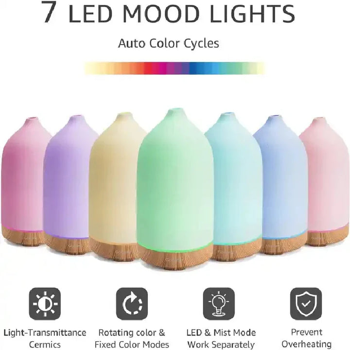 BowLift | Aromisca Ceramic Aroma Diffuser | 100 ml Ultrasonic Air Humidifier | 7 LED Colors & Timer | Handcrafted Design