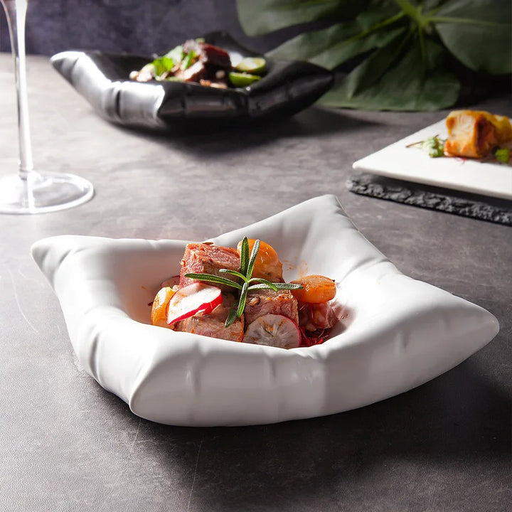 BowLift | Ceramic Artistic Pillow Shape Food Plate