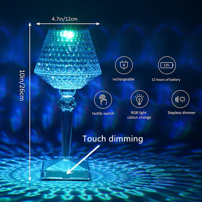 BowLift | Diamond Glow Rechargeable Crystal Table Lamp