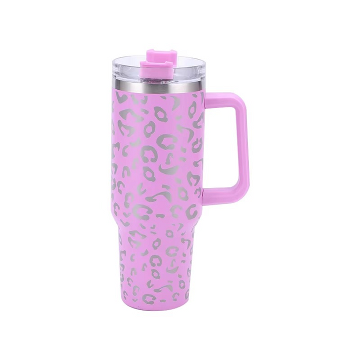 BowLift | Leopard Print Insulated Tumbler with Handle and Straw 40oz Stainless Steel