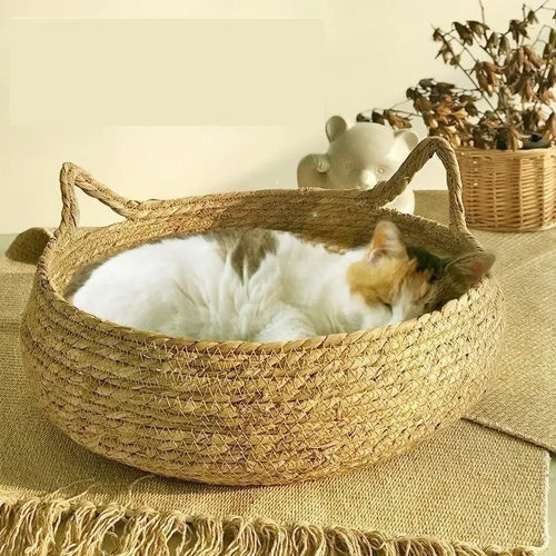 Rattan cat bed handwoven & washable Bowlift