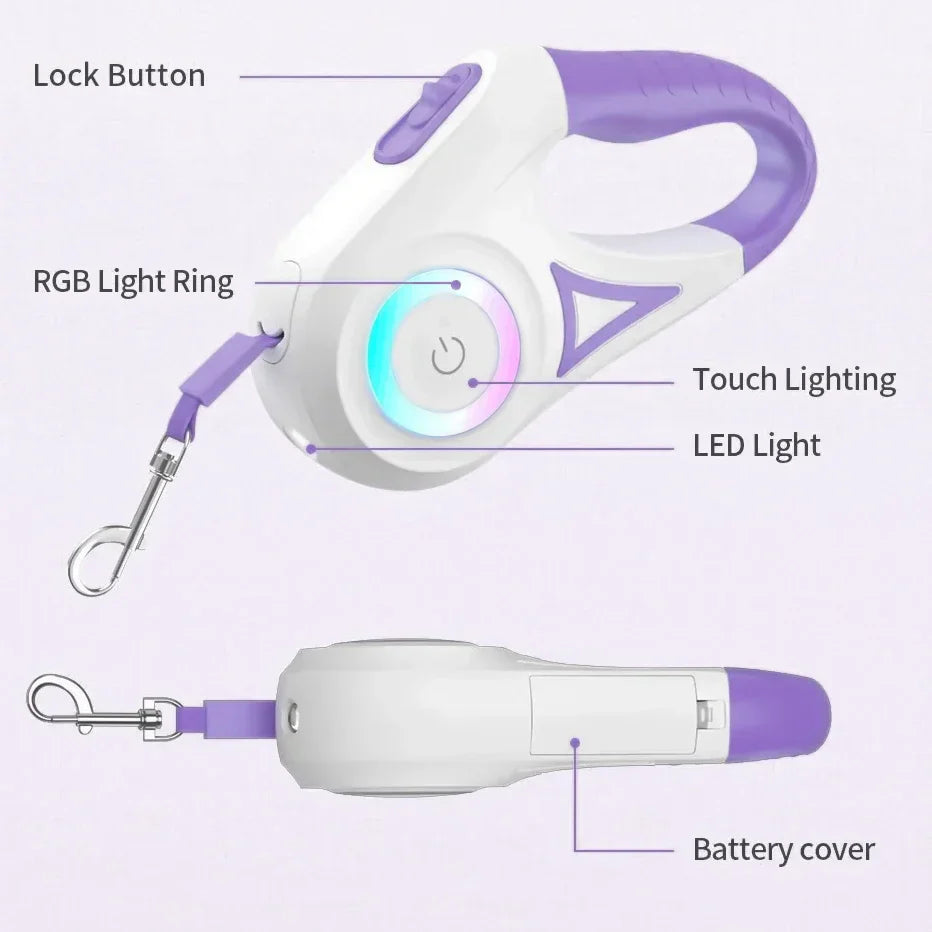 BowLift | LED Dog Leash LumiLeash FlexiLight | Retractable leash with lighting | 3 m & 5 m length | For dogs & cats up to 35 kg