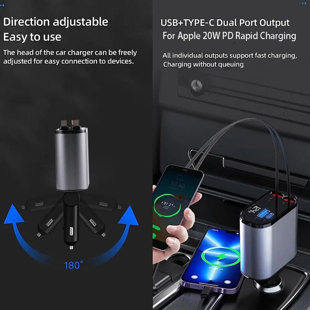 BowLift | 4in1 Retractable Fast Charging Car Lighter Charger