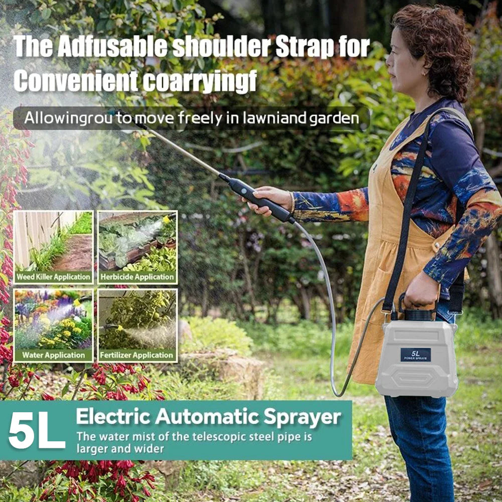 BowLift | SPRAYMATE Pro Battery Pressure Sprayer | 5 L Shoulder Spray Bottle | USB Charging & Adjustable Nozzle | For Garden, Cleaning & Weed Control