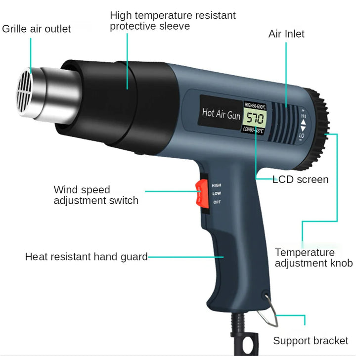BowLift | 2000W Industrial Electric Heat Gun with Digital LCD Display Adjustable Temp – ProTherm
